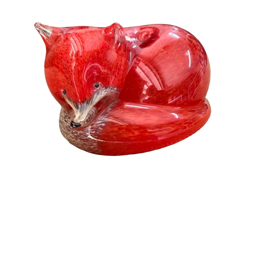 Langham Glass Sleeping Fox Figurine Red Hand Made England Paul Miller Signed